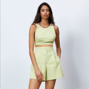 Zara Join Life Sage Green Tailored Gingham Shorts